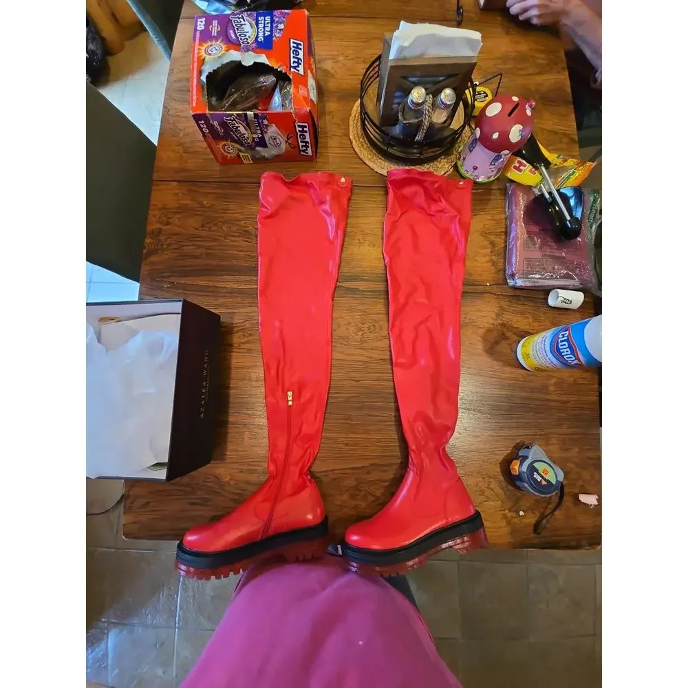 Azalea Wang Red Over Knees Boots Women's Size 8 - Picture 6 of 16